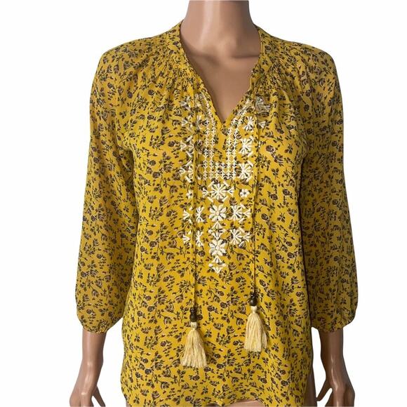 Mason & Belle blouse Stitch Fix Boho Peasant Top SZ XS yellow floral flowy - Picture 2 of 14